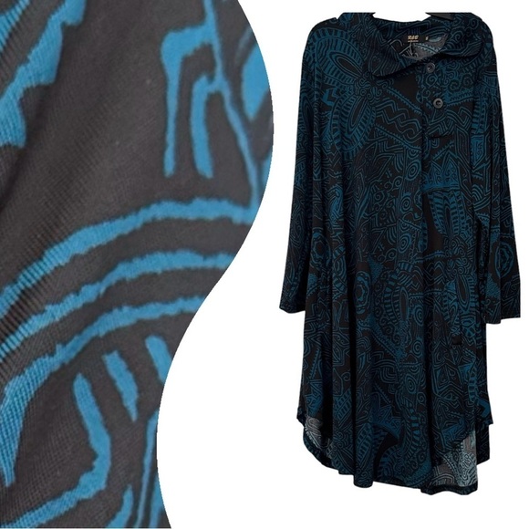 R&B Dress Casual Soft Jersey Knit Turquoise & Black Pocket 3/4 Sleeve Sz 1XL - Picture 1 of 13